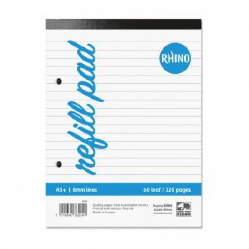 Image of Rhino Refill Pad A5 120 Page Headbound Feint Ruled 8mm (Pack 6) -...