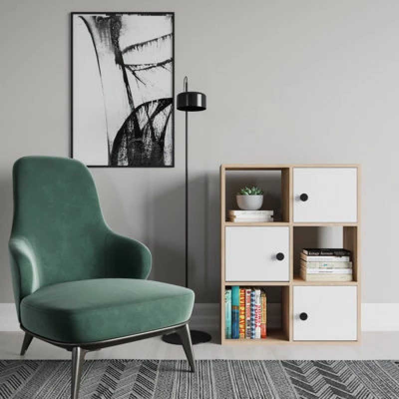 Image of Decorotika Tilton 3-Tier And 3 Cabinets Bookcase Oak & White