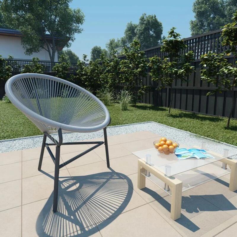 Image of vidaXL Garden String Moon Chair Poly Rattan 69x66x87cm Grey Outdoor Patio Seat
