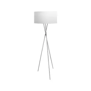 Image of Floor Lamp Light Satin Nickel Shade White Silver Fabric Pedal Switch Bulb E27