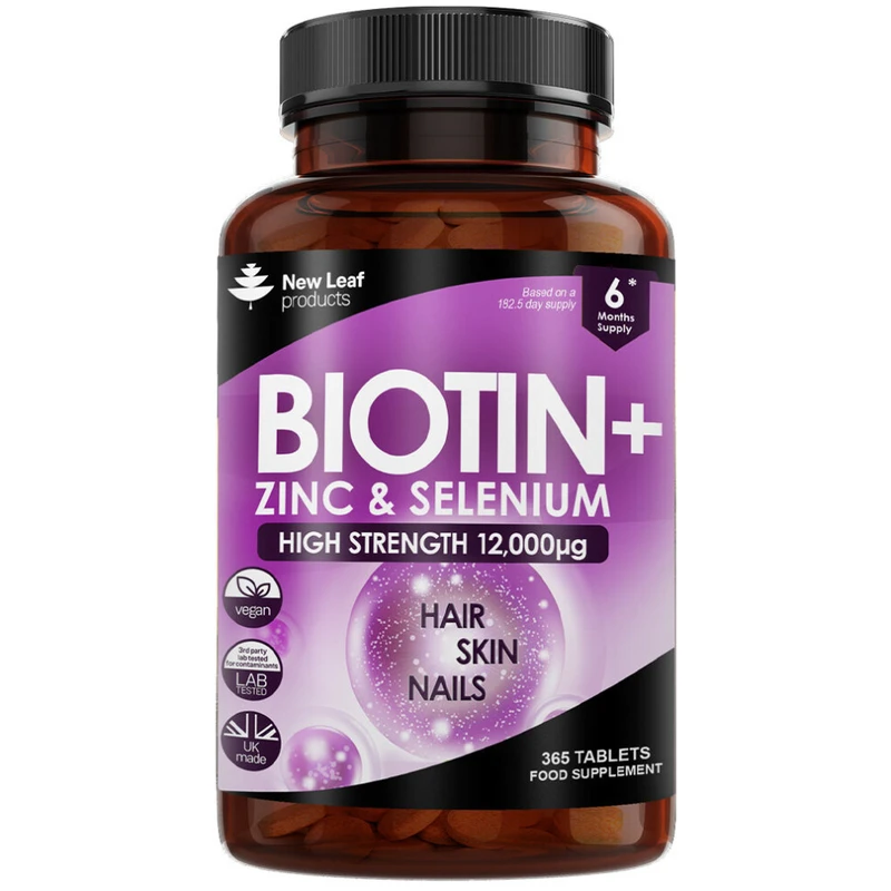 Image of New Leaf Biotin Hair Growth Vitamins With Zinc & Selenium 12000mcg