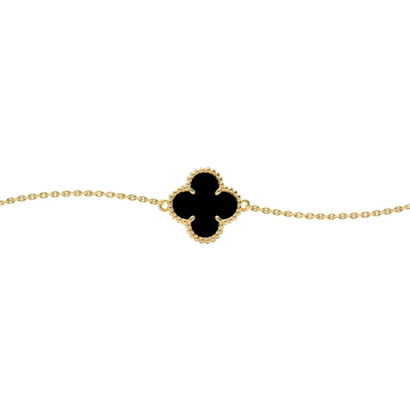 Image of Jewelco London Gold-plated Silver Black Clover Onyx Lucky Charm Bracelet 7-8.5" - ABB237-GP Gold