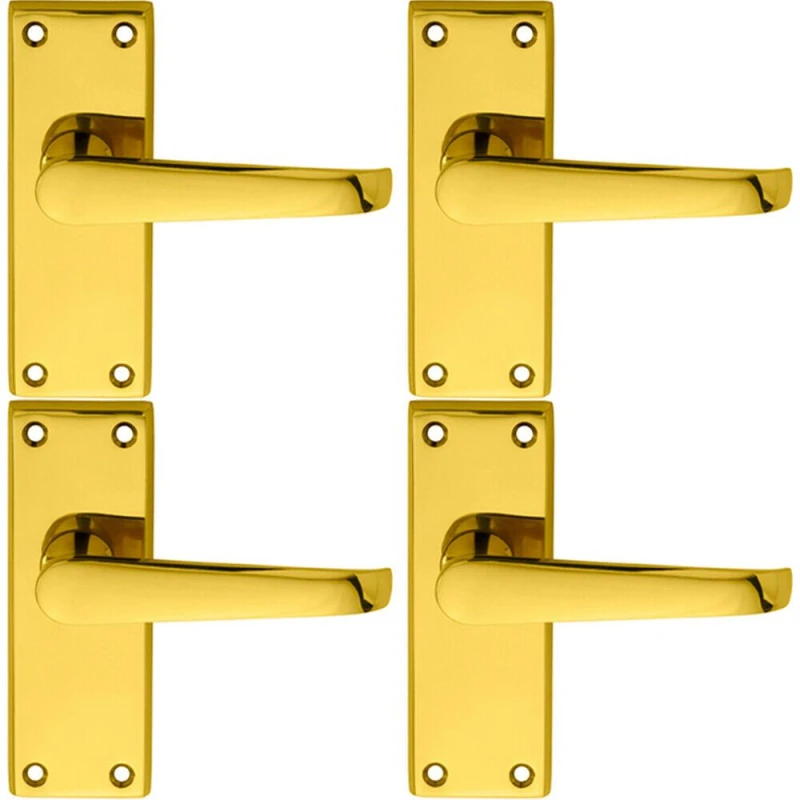 Image of Loops 4x PAIR Straight Handle on Short Latch Backplate 118 x 42mm Polished Brass Metallics