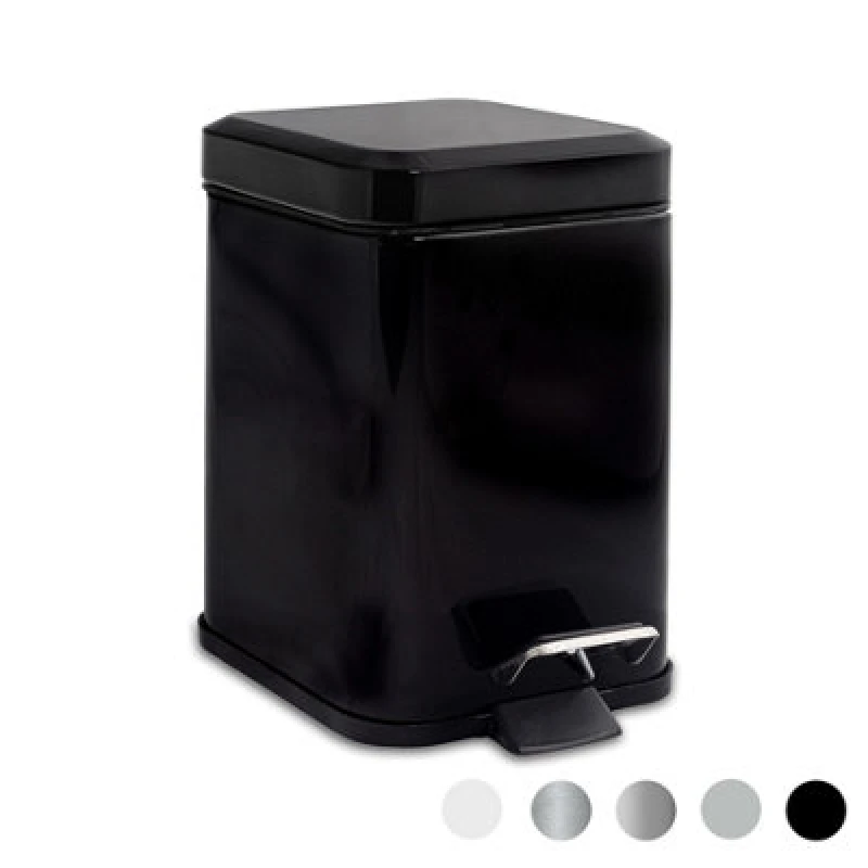 Image of Harbour Housewares Bathroom Pedal Bin - 3L - Black - Square Stainless Steel Slim Rubbish Dustbin Lid And Inner Liner Bucket