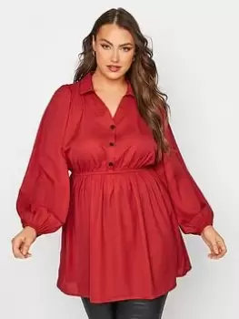 Image of Yours Peplum Rugby Shirt Dark Red, Red, Size 22, Women