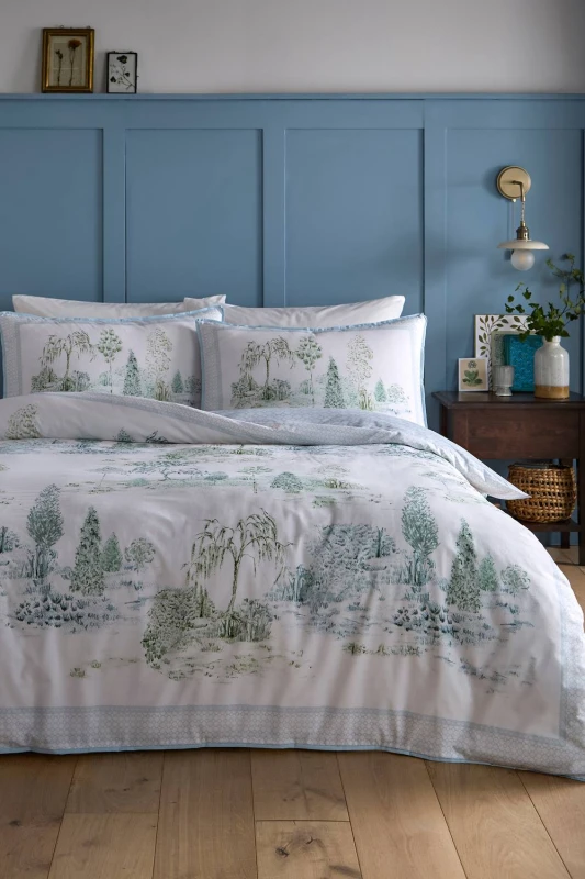 Image of Appletree Willow Tree Scene Duvet Cover Bedding Set Blue