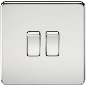 Image of KnightsBridge 10A 2G 2 Way 230V Screwless Polished Chrome Electric Wall Plate Switch