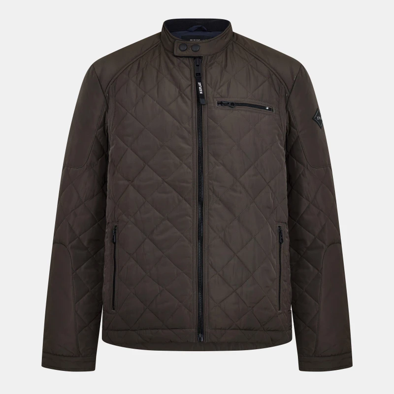 Image of Replay Mens Biker Diamond Quilted Jacket Olive male S