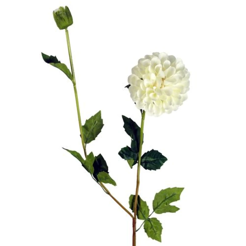 Image of Leaf 75cm Artificial Dahlia PomPom Flowers Cream