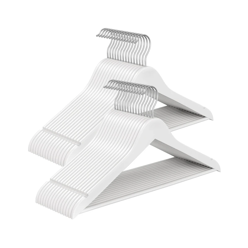 Image of LEDREM Set Of 20 Clothes Hangers, Solid Birch Wood, 360 Swivel Hooks, Space Saving For Wardrobe, White