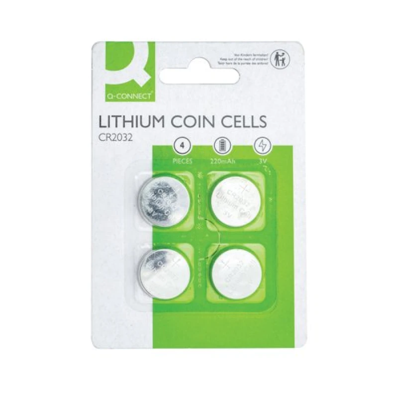 Image of Q-Connect CR2032 Lithium Coin Cell Batteries (4 Pack)