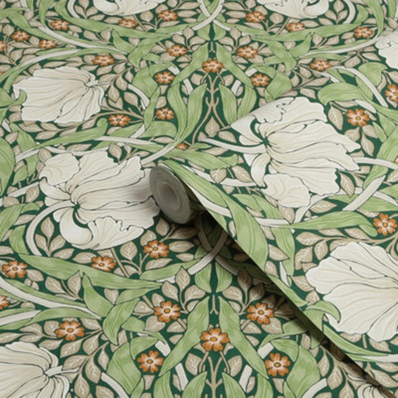 Image of William Morris Gallery Collection Green Pimpernel Smooth Wallpaper