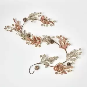 Image of Homescapes - Champagne Pinecone & Apple Christmas Garland 150cm - Champagne