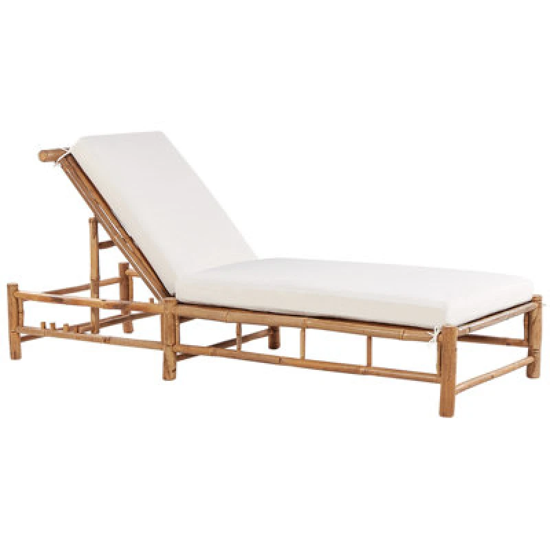 Image of Beliani Sun Lounger With Cushion Ligure Reclining Bamboo Wood Brown