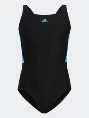 Image of Boys, adidas Colorblock 3-stripes Swimsuit, Black/White, Size 11-12 Years