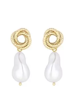 Image of Jon Richard Gold Plated Knotted Baroque Pearl Drop Earrings