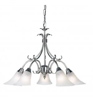Image of 5 Light Multi Arm Ceiling Pendant Frosted Glass, Antique Silver, E14