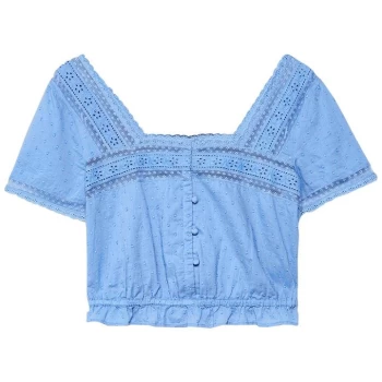 Image of Jack Wills Hailey Broderie Peplum Blouse - Blue