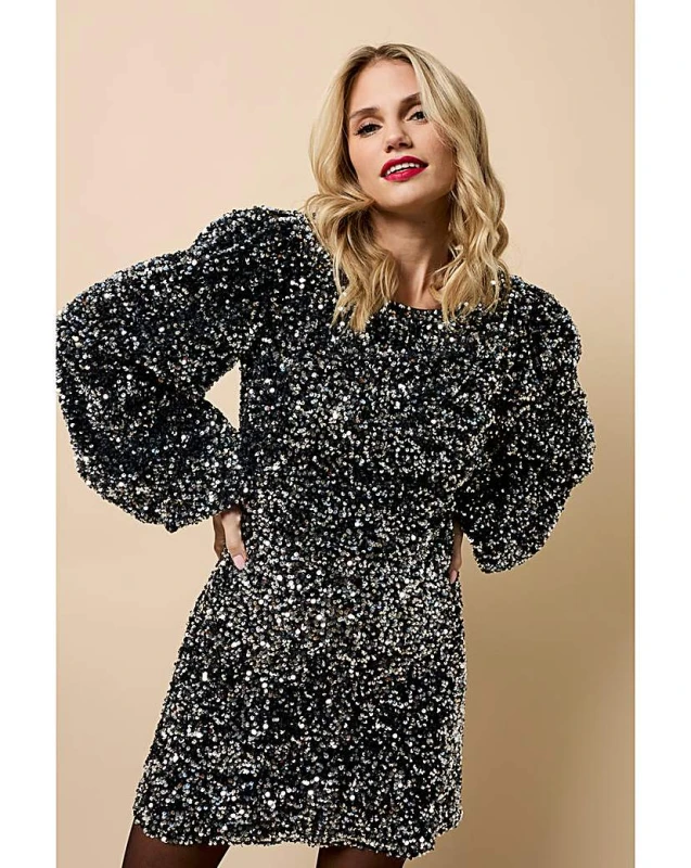 Image of Little Mistress Little Mistress Silver Sequin Mini Dress Black - Little Mistress - Size: 12 Black Female 12 RF80503