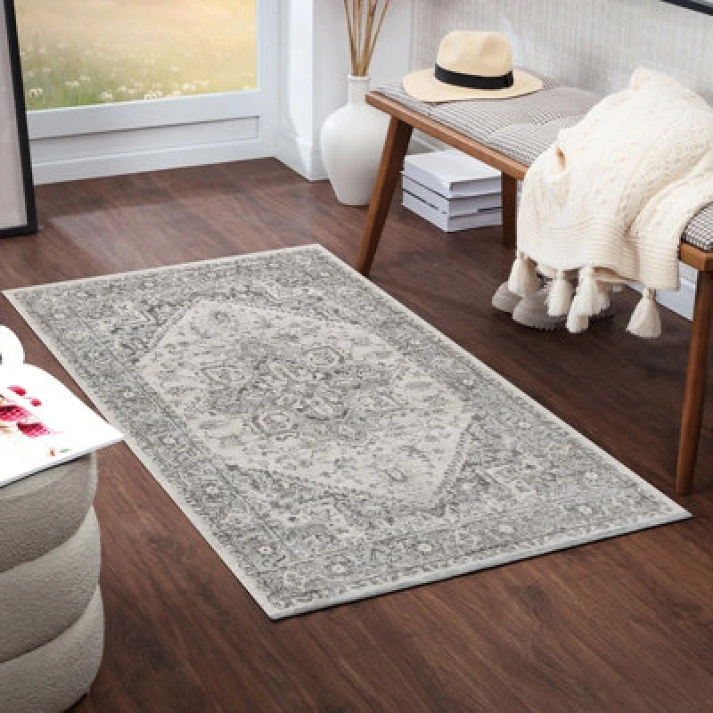 Image of Livabliss Vintage Oriental Boho Grey/white Farah Area Rug 80 X 150 Cm - Easy Care, Non Shedding, Ideal For Living Room & Bedroom