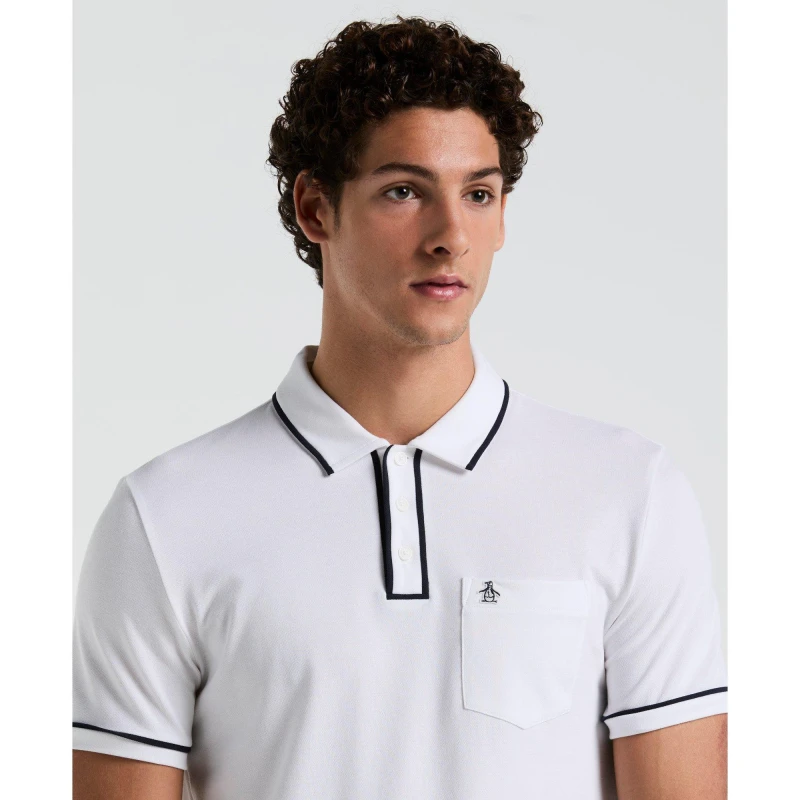 Image of Original Penguin Mens Tailored Fit Short Sleeve Polo Shirt Bright White male X Small