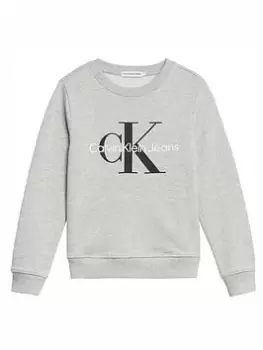 Image of Boys, Calvin Klein Jeans Kids Monogram Logo Sweatshirt - Light Grey Marl Size 10 Years