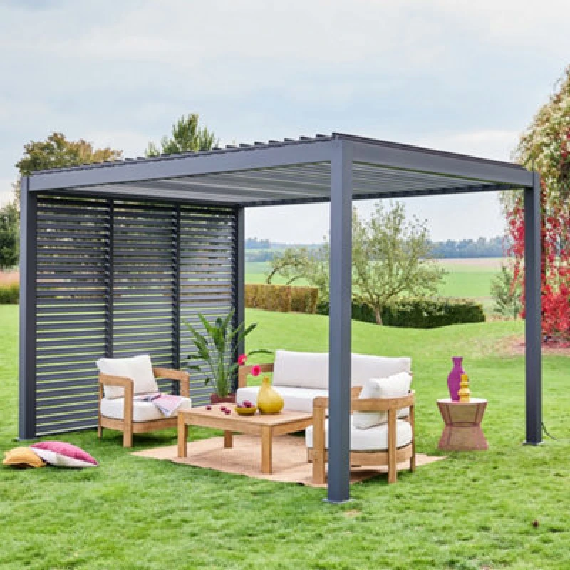 Image of sweeek 3x4m Louvered Aluminium Pergola Triomphe + 3 Shutters 100cm Dark Grey