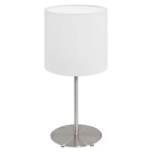 Image of Table Desk Lamp Colour Satin Nickel Steel Shade White Fabric Bulb E14 1x40W