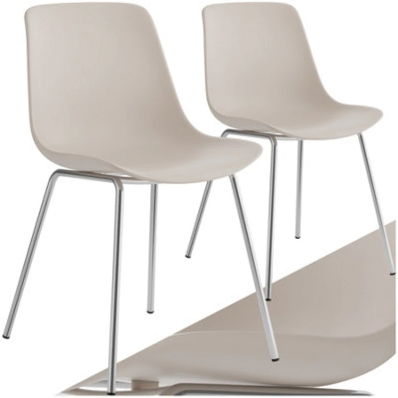 Image of Tectake Set Of 2 Dining Chair Mave - Large Plastic Seat, Ergonomic, High Backrest, 120 Kg Load Capacity - Taupe/chrome