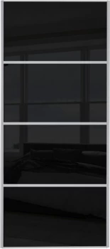 Image of Wickes Sliding Wardrobe Door Silver Framed Four Panel Black Glass - 2220 x 762mm