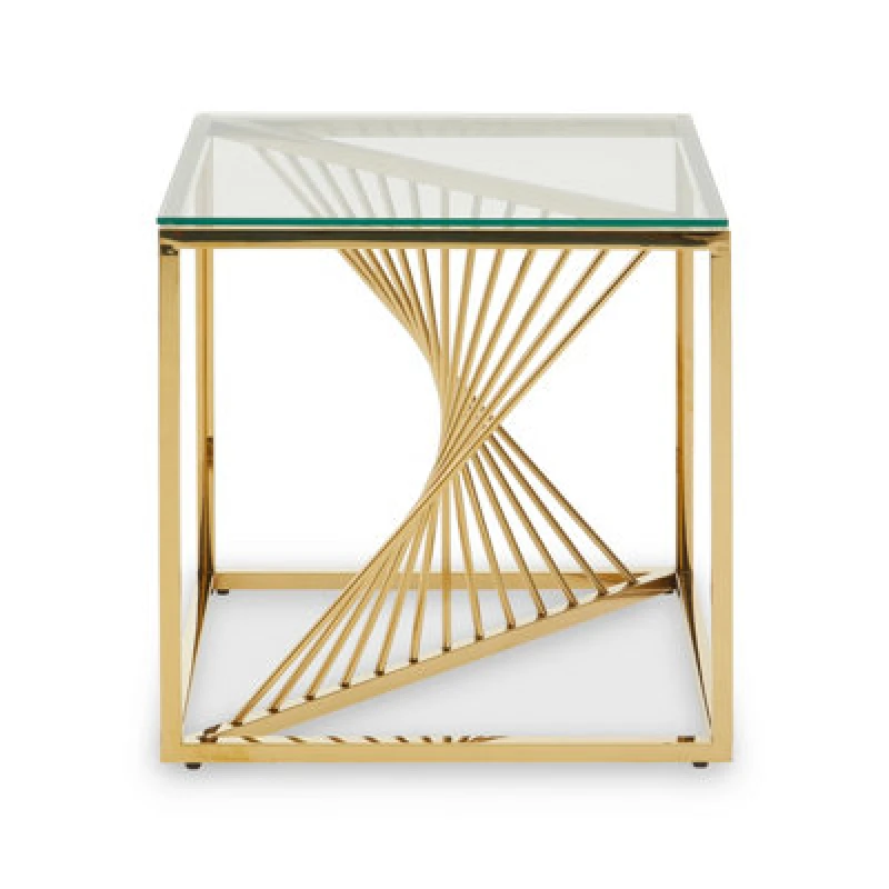 Image of Orsina End Table With Gold Finish Frame, Modern Side Table With Glass Top, Staircase Design End Table For Home