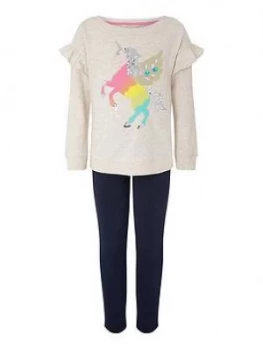 Image of Monsoon Girls S.E.W. Unicorn Sweat And Legging Set - Oatmeal