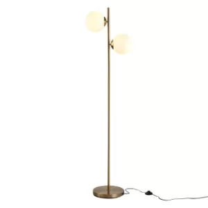 Image of HOMCOM 2 Glass Shade Floor Lamp Metal Pole Cool Modern Decorative w/ Floor Switch Home Office Furnishing Gold
