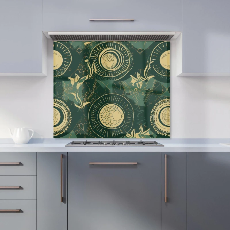 Image of Warren Reed - Designer Abstract Green Gold Moon Pattern Kitchen Splashback Size: 700mm x 750mm Green Unisex 700mm x 750mm