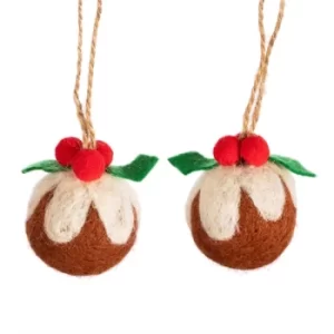Image of Christmas Pudding Felt Hanging Decoration Set of 2
