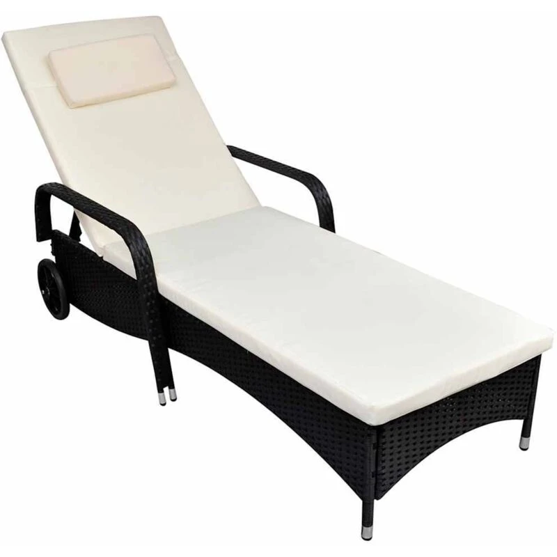 Image of vidaXL Sun Lounger with Wheels Poly Rattan Black Patio Reclining Chair Sun Bed
