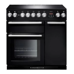 Image of Rangemaster NEX90EIBLC 104820 90cm Induction Range Cooker in Black with Chrome Trim