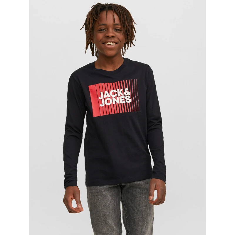 Image of Jack and Jones Logo Long Sleeve Tee Juniors - Black 7 - 8 Years