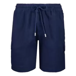 Image of Men Linen Bermuda Shorts Cargo Pockets - Baie - Blue - Size L - Vilebrequin