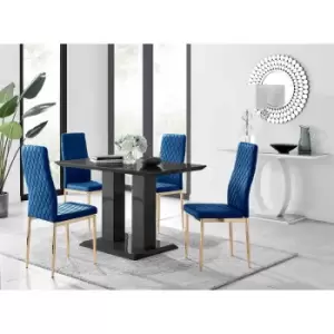 Image of Furniture Box Imperia 4 Black Dining Table and 4 Navy Velvet Milan Gold Leg Chairs