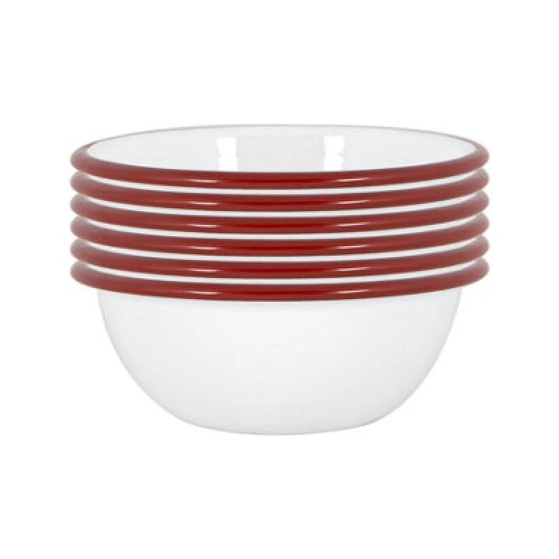 Image of Argon Tableware White Enamel Bowls - 16Cm - Red - Pack Of 6