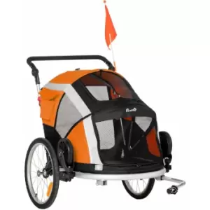 Image of Two-In-One Dog Bicycle Trailer w/ Safety Leash, Reflectors - Orange - Pawhut