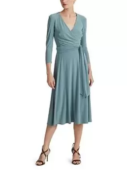 Image of Lauren by Ralph Lauren Carlyna Wrap Detail Maxi Dress, Blue, Size 12, Women