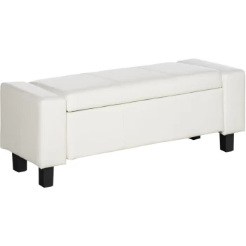 Image of Ottoman Storage Chest Faux Leather Stool Bench Seat Bedding Blanket Box Home Furniture (White) - Homcom