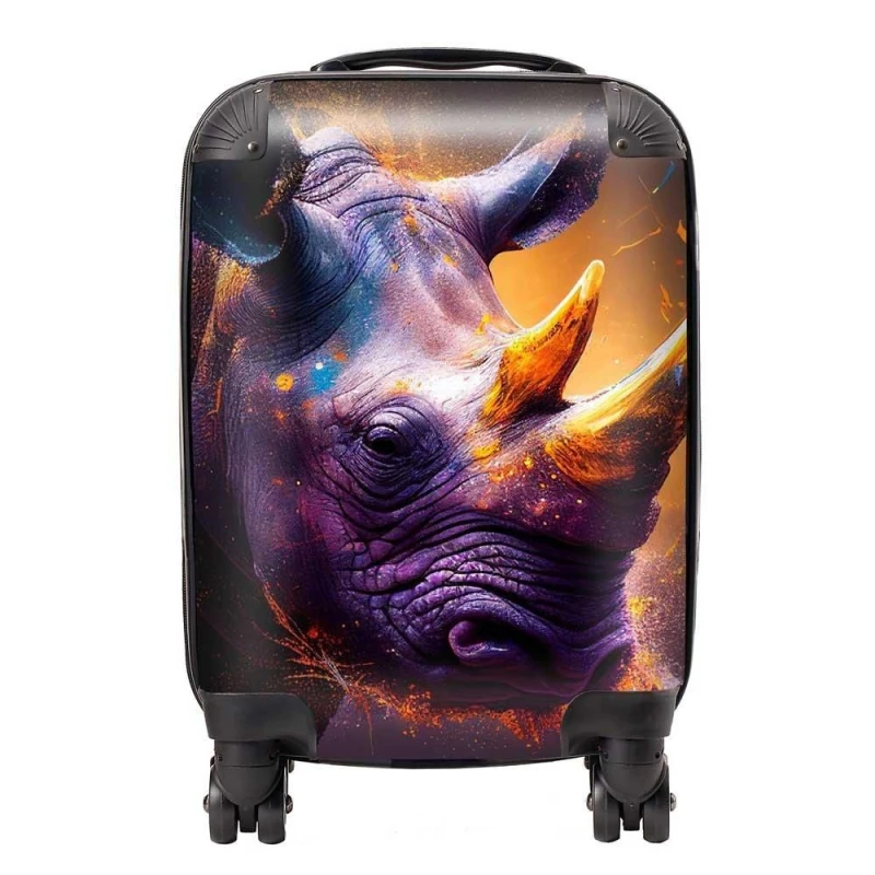 Image of Warren Reed - Designer Golden Rhino Face Splashart Suitcase in Grey Size: Medium Grey Unisex Medium