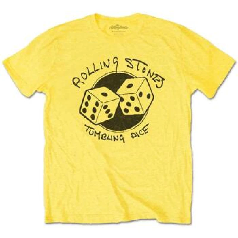 Image of The Rolling Stones Mens Tumbling Dice T-Shirt in Yellow Size: Small Yellow Male S