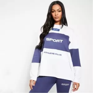 Image of I Saw It First Cotton Sport Atheltic Spliced Long Sleeve T Shirt Dress - Blue