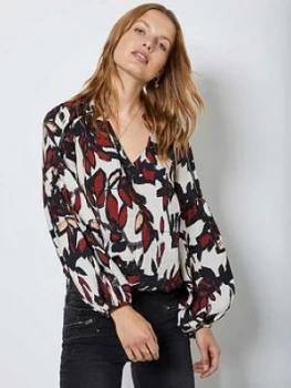 Image of Mint Velvet Rio Print Blouson Top - Ivory