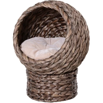 Image of Pawhut - Elevated Kitten Hooded Rattan Cat House Basket w/Cushion