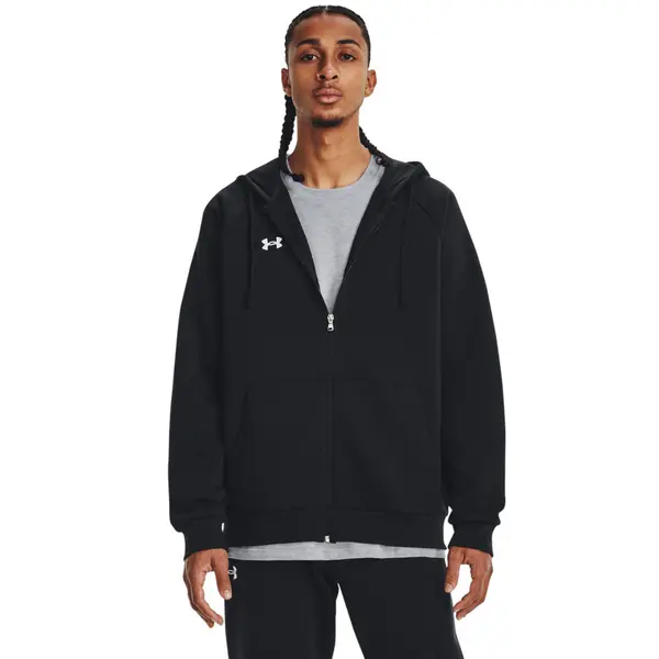 Image of Under Armour Mens Rival Cotton Blend Fleece Full Zip Hoodie L - Chest 42-44' (106.7-111.8cm) BLACK/WHITE 1379767-001-L